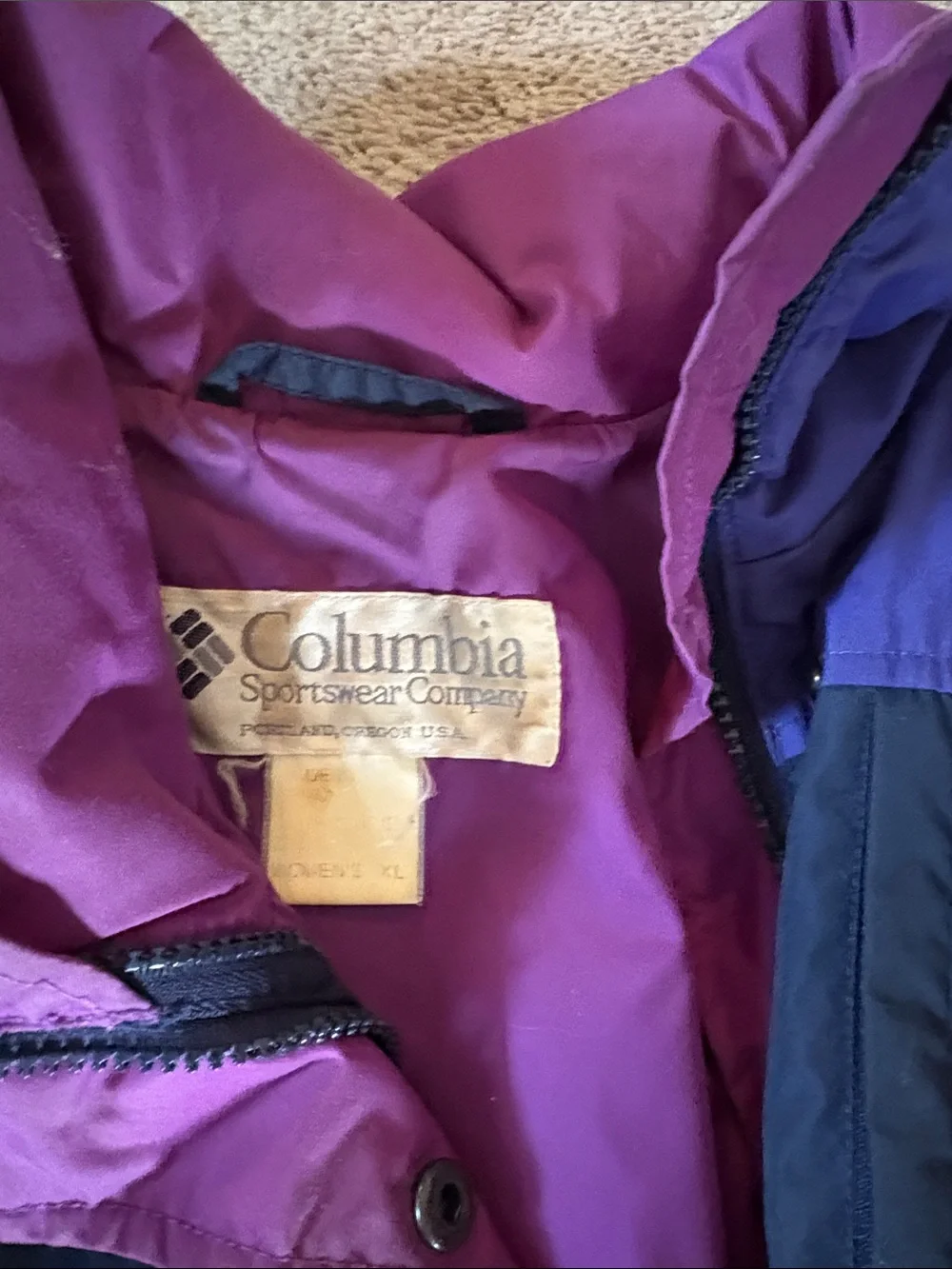 Columbia Navy and Purple Colorblock womens winter Jacket with removable liner.